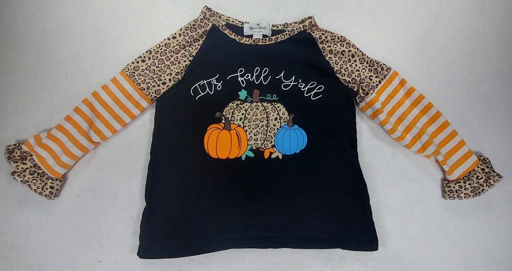 Marie Nicole Pumpkin Leopard Its Fall Yall Ruffle Long Sleeve Young Girl Top XL